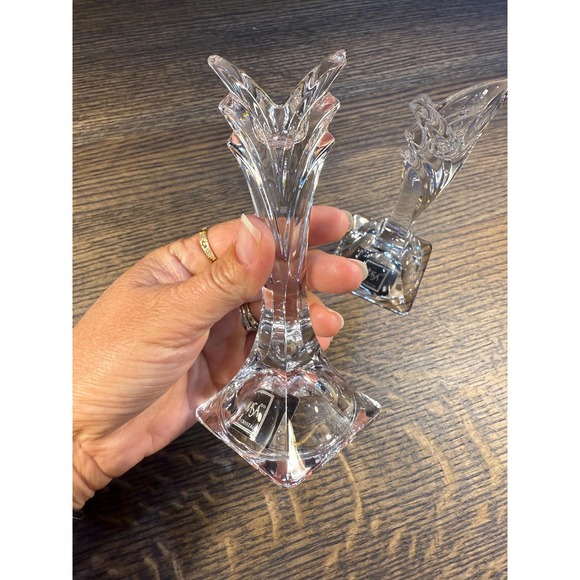 Mikasa Lead Crystal Candle Holders – Art Deco Style Pair, 5.5\